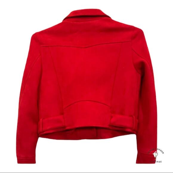Pull & Bear Red Micro-Suede Moto Cafe Racer Jacket Bikerider Motorcycle S Small - Picture 4 of 6